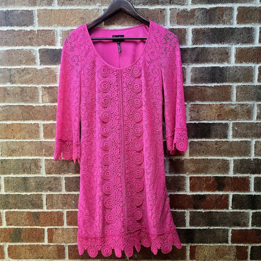 Laundry by Shelli Segal Hot Pink Crochet Mini Dress Size 4 Boho Chic Dress